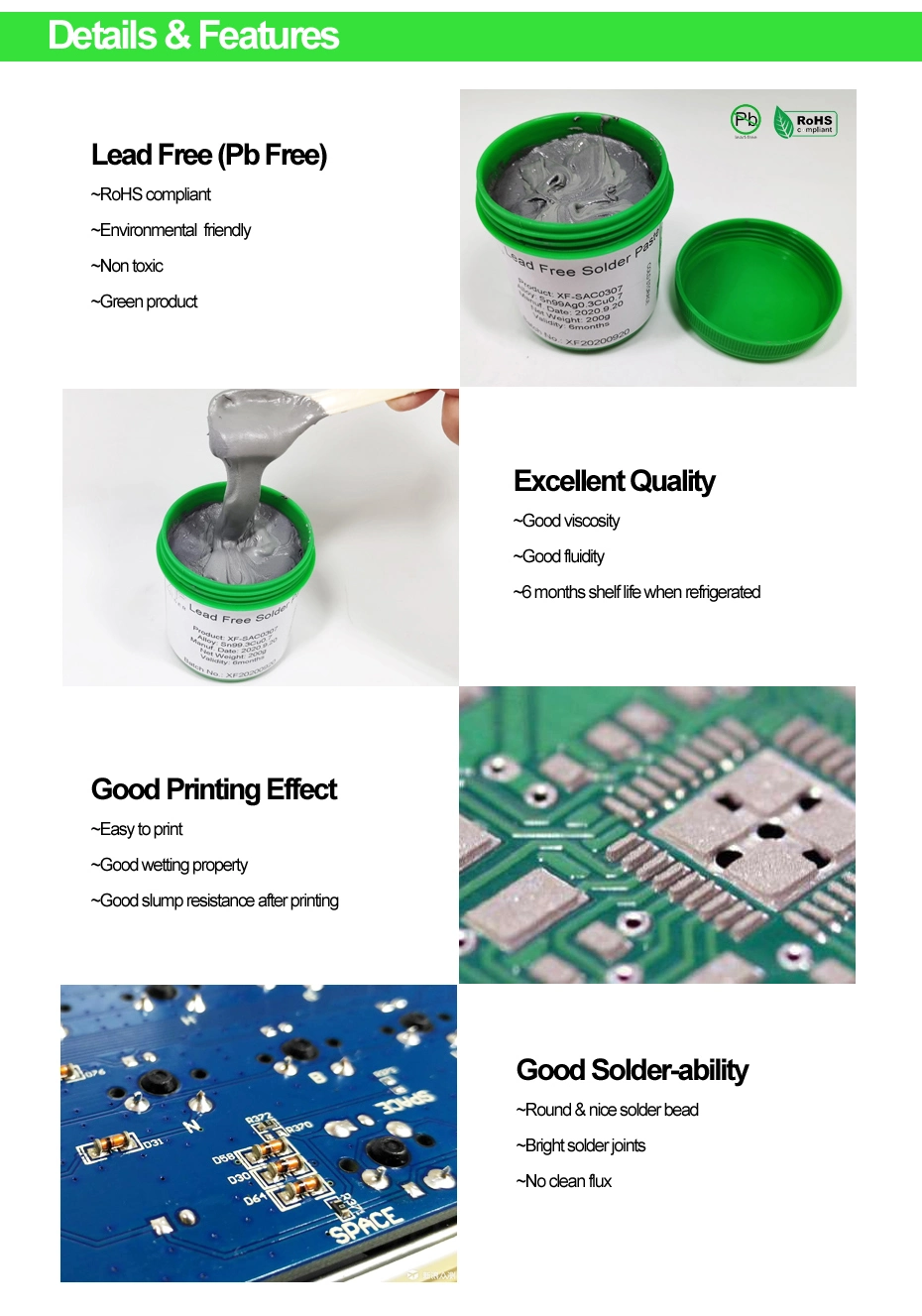 RoHS Low Temp Tempeature Low Melting Point No Clean Lead Free Solder Paste Sn42bi58